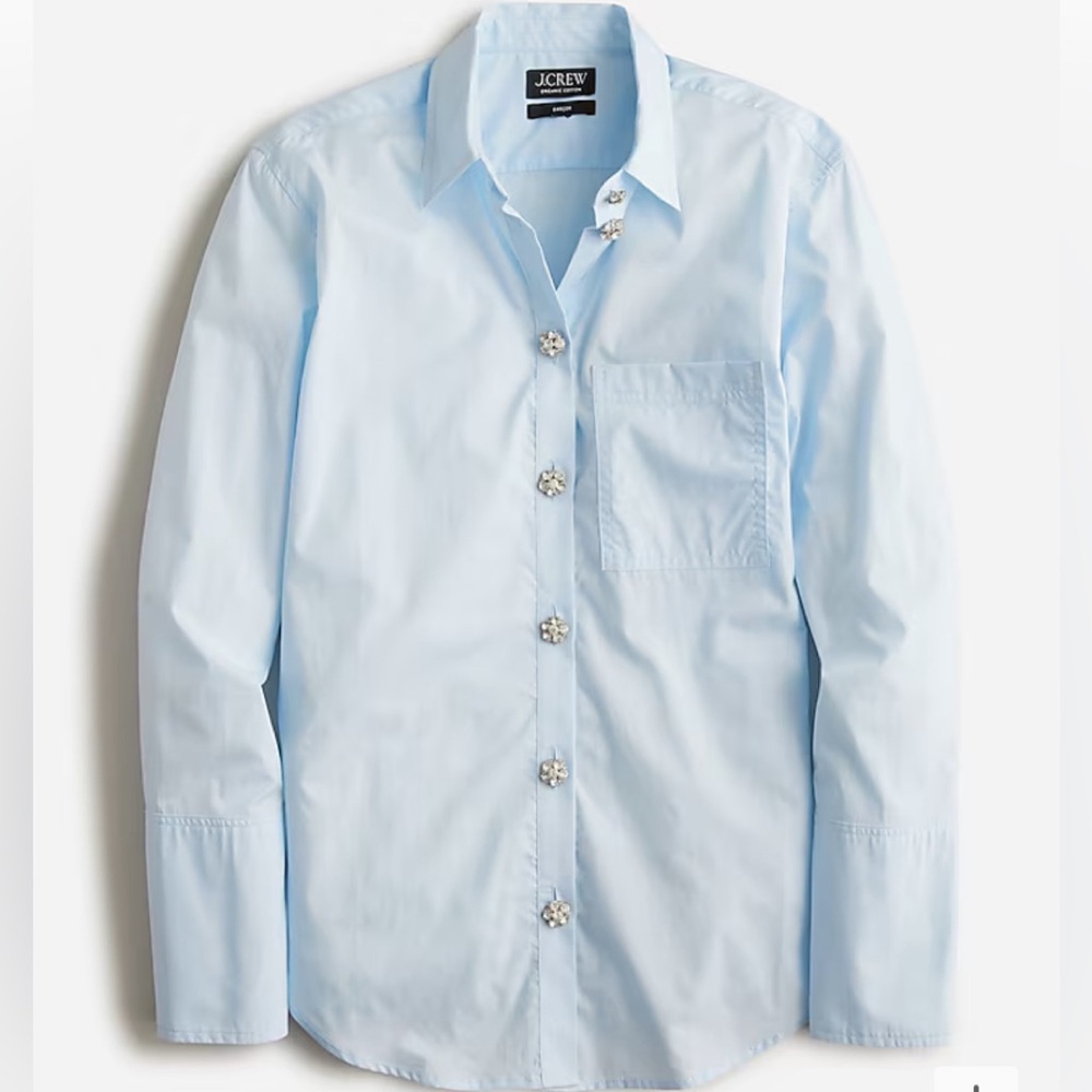 J.Crew Garçon 100% Cotton Poplin Shirt with Jewel Buttons In Fresh Air Blue